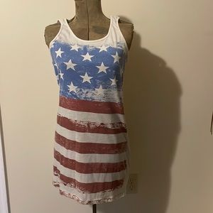 Charlotte Russe Patriotic American flag, beach cover-up, long tank top Razorback